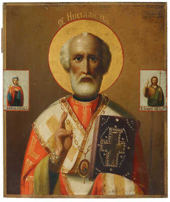 Икона «Николай Чудотворец с предстоящими Прасковьей и Иоанном Крестителем»